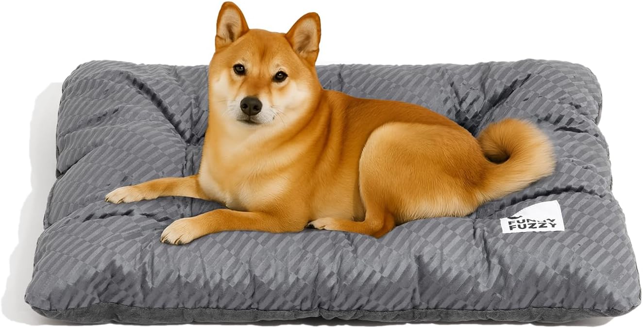 FUNNY FUZZY 35×23 Washable Dog Crate Bed,Orthopedic Cushion Mattress for Large Dogs-Fits 36 Inch Dog Crates, Reversible,Durable & Comfortable Pet Bed,L,Charcoal Grey