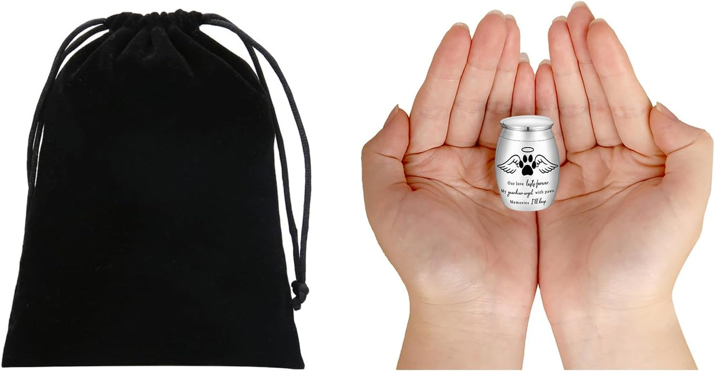 Small Pet Urn for Ashes – Mini Aluminum Alloy Keepsake Urn with Angel Wings & Paw Print – Memorial Urn for Dogs, Cats, or Small Pets – Guardian Angel with Paws Design