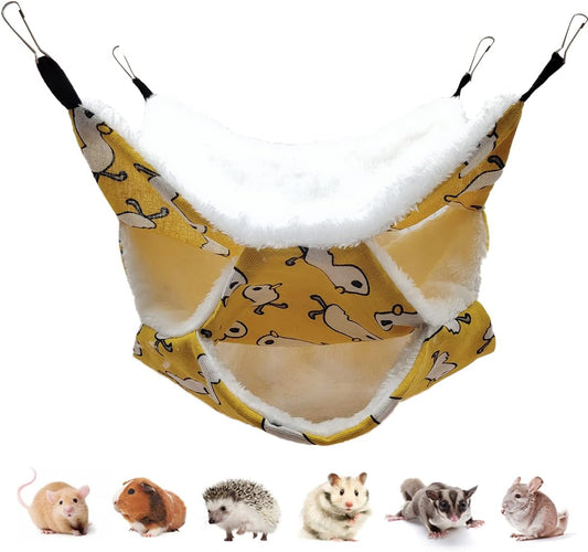 LEFTSTARER Triple-Layer Sugar Glider Hammock, Small Pet Cage Hammock, Sugar Glider Cage Accessories Hamster Bedding Small Animals Bed for Chinchilla Parrot Ferrets Rat Playing Sleeping (Yellow Duck)
