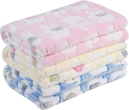 Pet Soft 1 Pack 3 Pet Blankets for Dogs - Fluffy Cats Dogs Blanket for Small Medium & Large Dog, Cute Print Pet Throw Puppy Blankets Fleece (Elephant, 3XL)