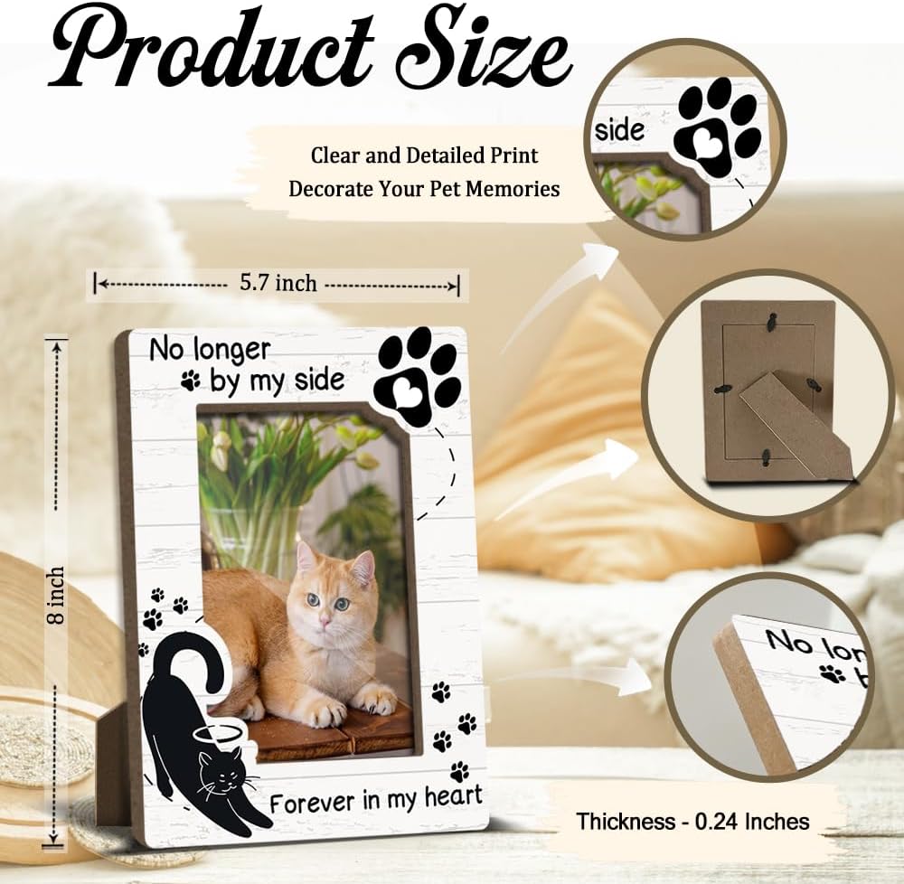 Cat Memorial Photo Frames Dog and Cat Loss Remembrance Gift Sympathy Keepsake for Pet Lovers Condolence Present for Pet Owner No Longer by my Side Forever in my Heart Picture Frames 4x6 Photo - YY002