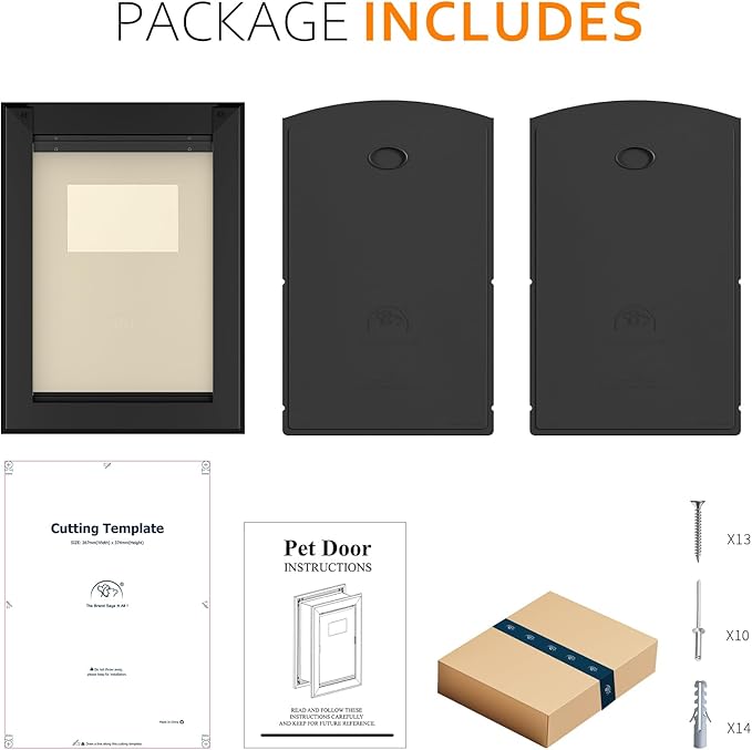 [Classicmacher] Heavy Duty Dog Door with Double Sliding Lock Panel, Aluminum Large Doggie Door for Exterior Door, Magnetic Double Flaps Do g Door Medium Dog (Medium,Black)