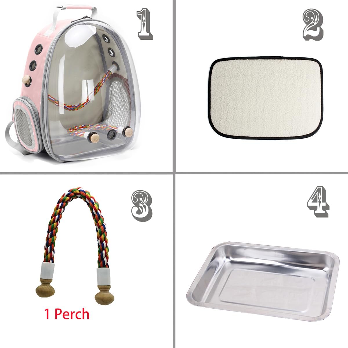 Bird Traval Carrier Cage, Clear Space Capsule Astronaut Backpack to Carry Parakeet Cockatiel Parrot with Metal Tray Wood Perch, Vet Transport Bag