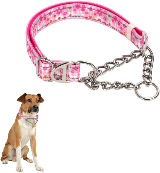 Choke Collar for Dogs，Stainless Steel Chain Collar Martingale, No Pull Slip Cinch Training Escape Proof Heavy Duty Dog Collar for Small Medium Large Pet Boy Male Dogs，Pink XL