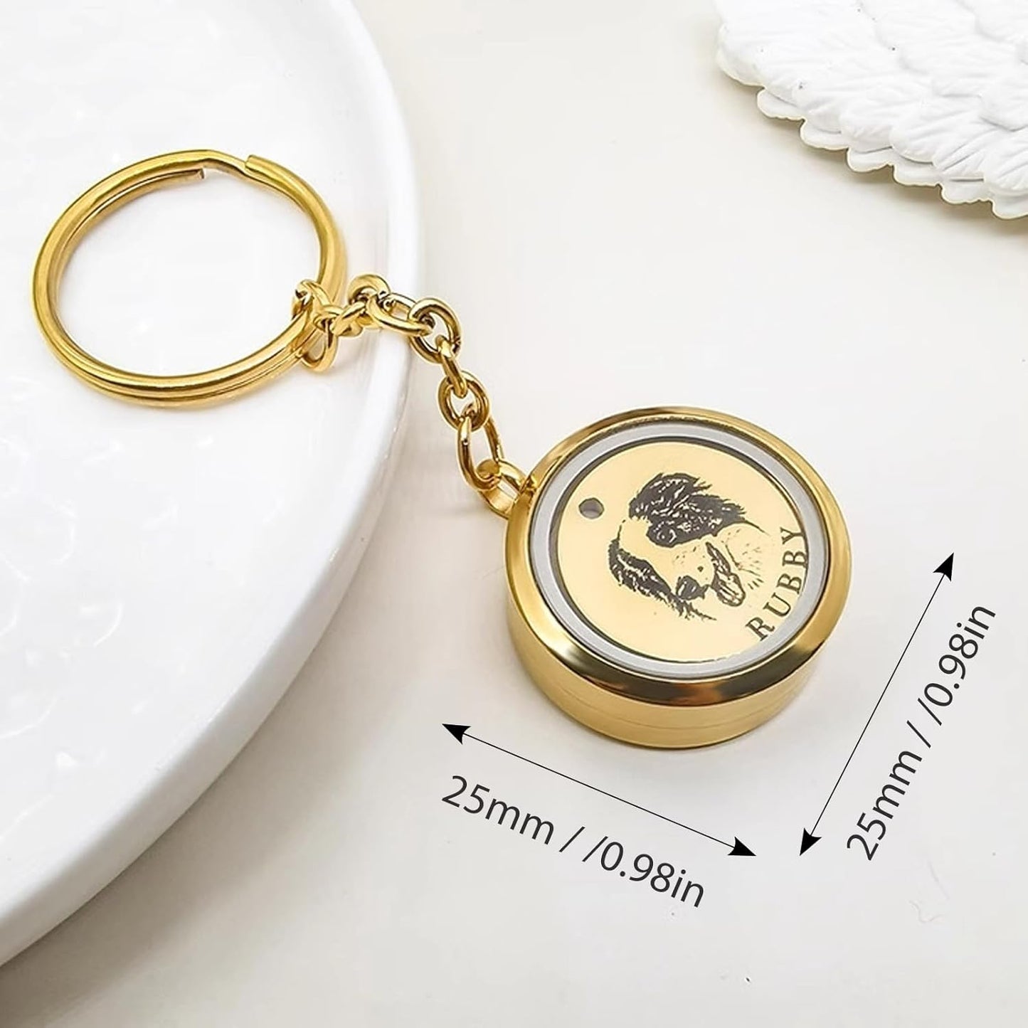 Custom Dog Hair Keychain with Photo Name, Personalized Pet Fur Keepsake for Dogs Cat Hair, Loss of Dog Sympathy Gift