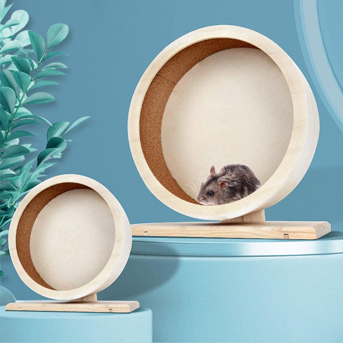 antiai Hamster Wooden Silent Wheel, 9.8 Inch Small Animal Exercise Wheel Accessories, Quiet Spinner Hamster Running Wheels Prevent Depression Toys for Hamsters, Gerbils, Mice and Other Small Pets（L）