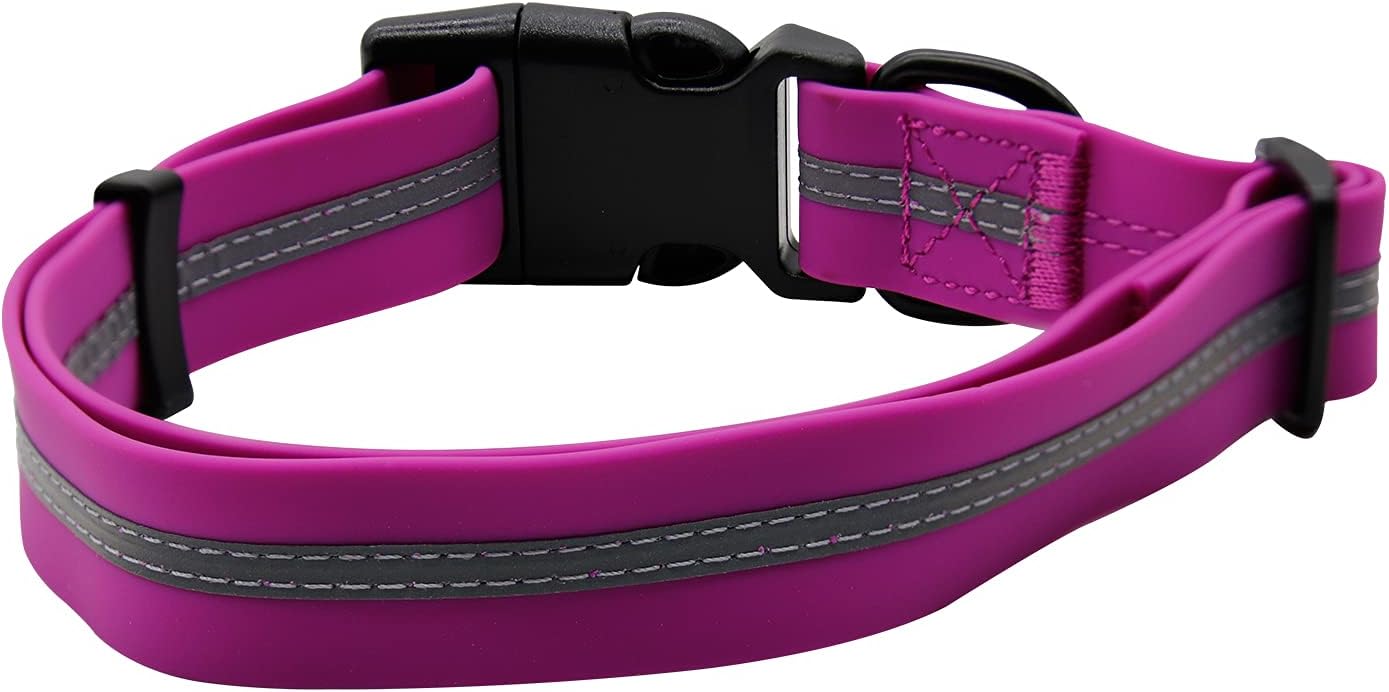 NIMBLE Dog Collar Waterproof Pet Collars Anti-Odor Durable Adjustable Polyester Soft with Reflective Cloth Stripe Basic Dog Collars S/M/L Sizes (Medium (11.81”-18.5”inches), Rose Purple)