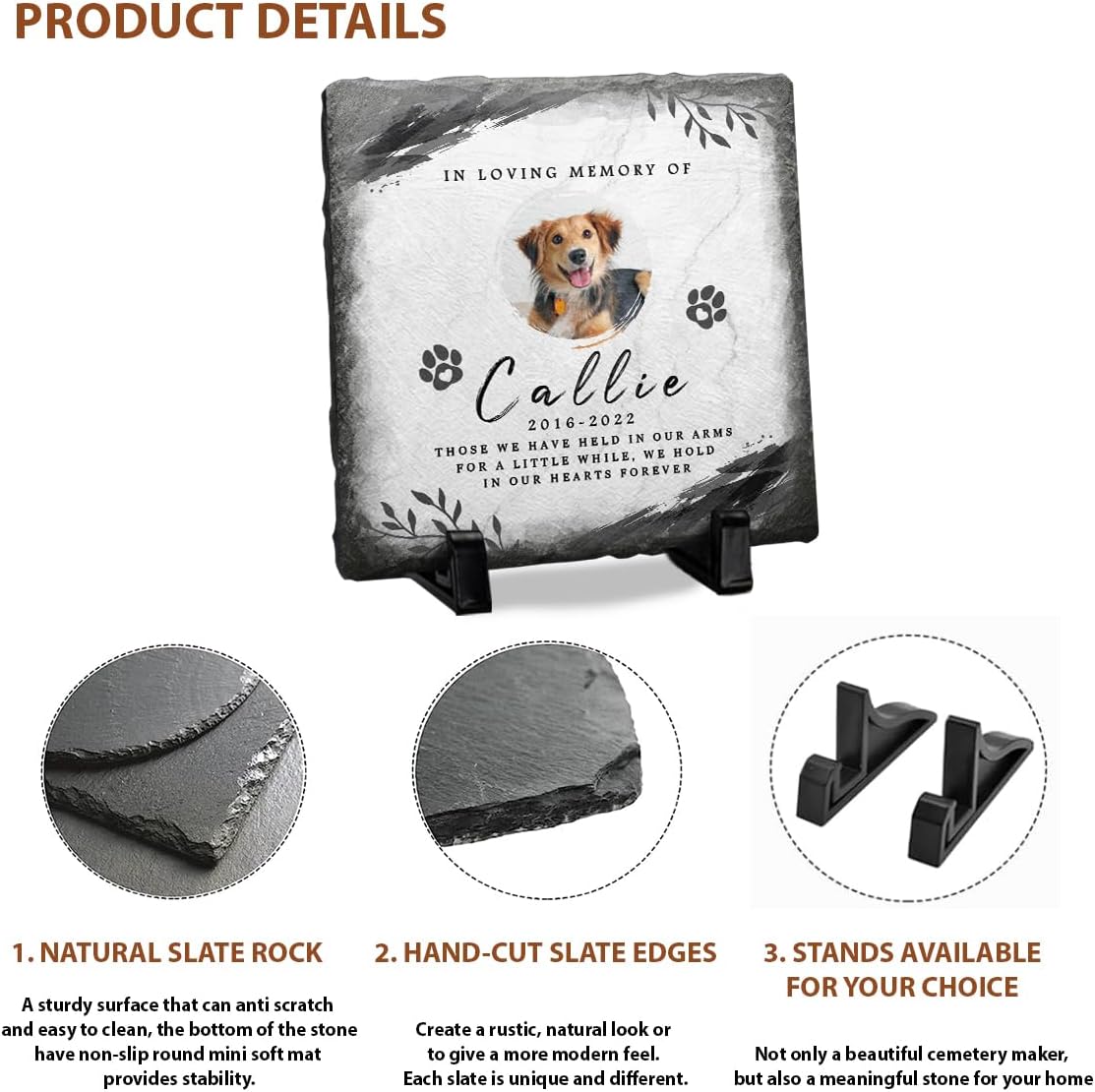 Pet Memorial Gifts - Personalized Dog, Cat Memorial Stones - Bereavement Gifts for Loss of Pet - Garden Marker - Square Shaped Memorial Plaque - Pet Remembrance Gift Dog