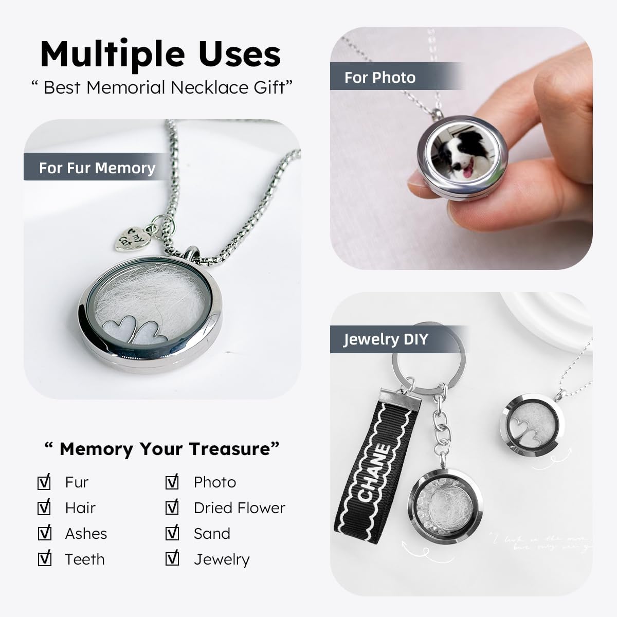 Pet Fur Memorial Necklace, Cat Hair Ashes Keepsake Necklace, Small Pet Urn Pendant Vial Necklace for Ashes, Dog Fur Memorial Necklace Jewelry, Dog Ash Small Urn Glass Necklace (Cat)