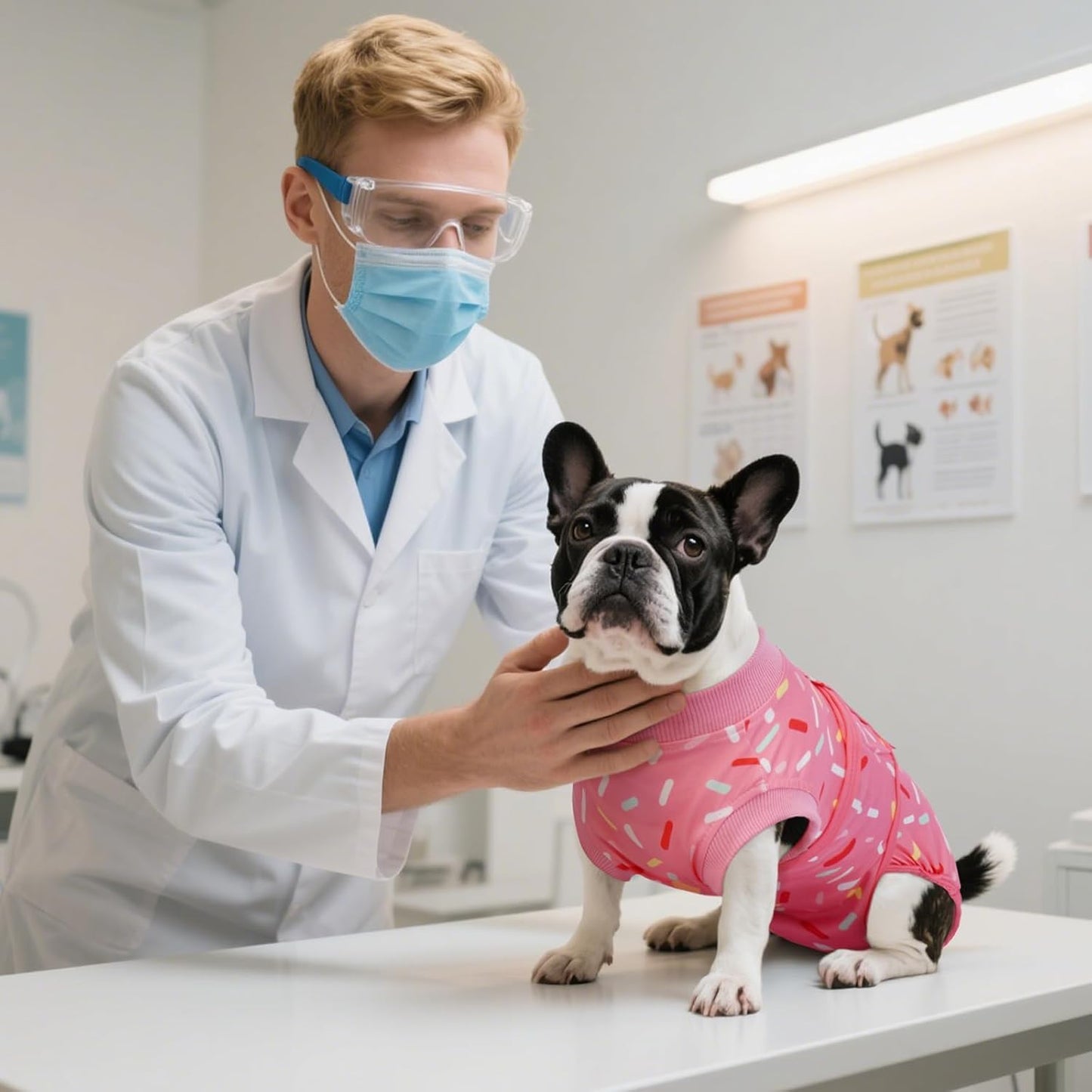 Kuoser Dog Surgery Suit, Comfy Dog Recovery Suit Female Doggie Onesie for Surgery, Post-Op Onesie for Female & Male Dogs, Soft Protective Wear, PinkRibbon XL