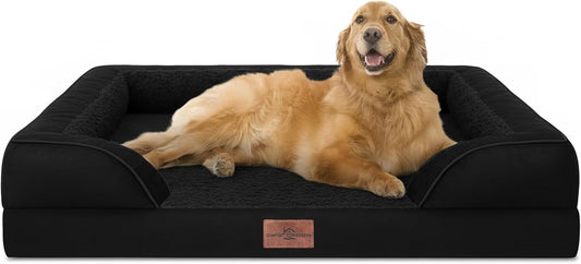 Comfort Expression Orthopedic Dog Bed for Extra Large Dogs 42x30 Inch, Waterproof Supportive Egg Crate Foam XL Pet Bed with Removable Bolsters, Dog Couch with Washable Cover & Non-Slip Bottom, Black