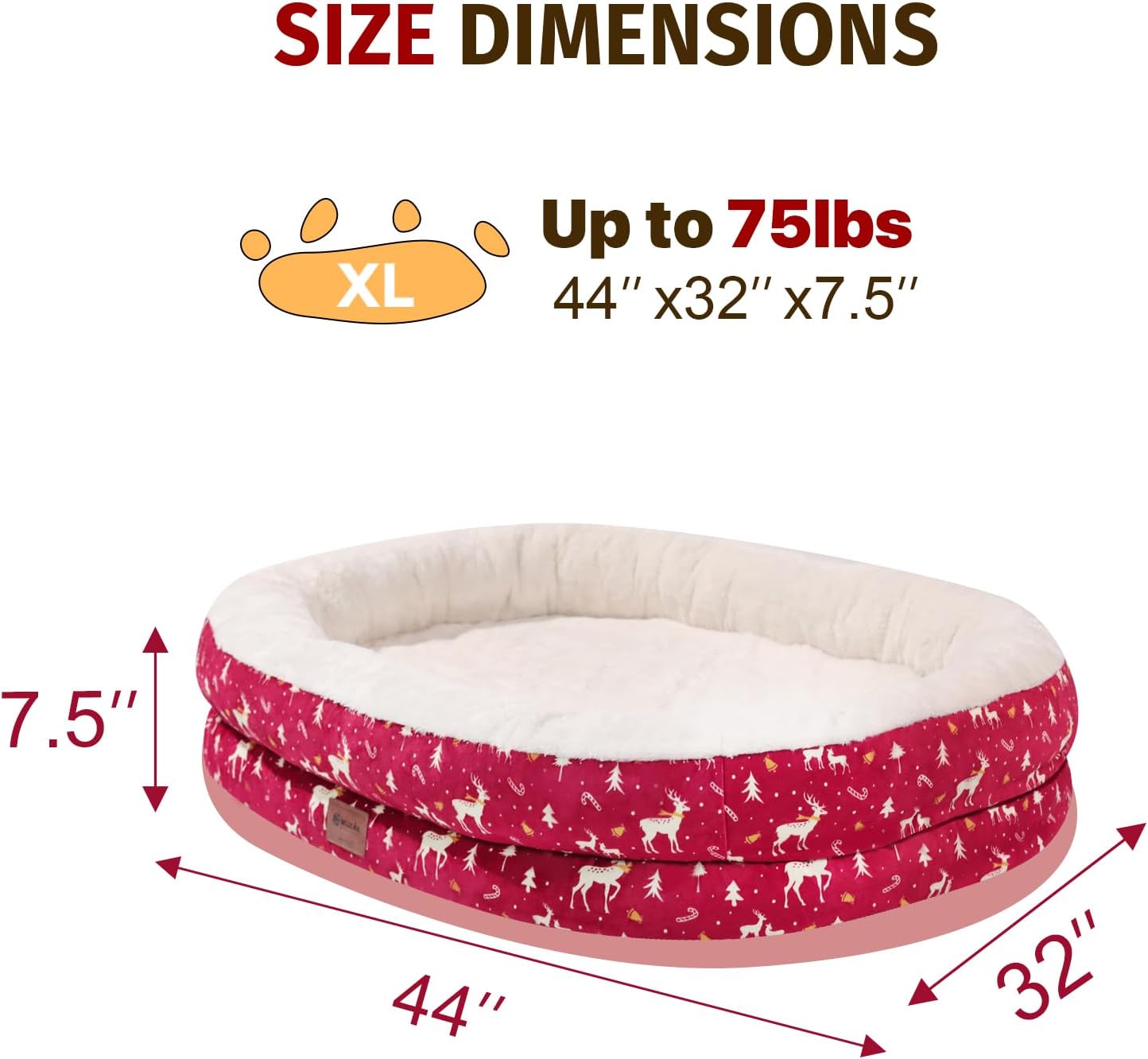 Orthopedic Washable Large Dog Bed: Memory Foam Waterproof Pet Bed with Bolsters - Removable Washable Cover for L XL XXL Large Sized Dog Bed - Non-Slip Bottom - Red