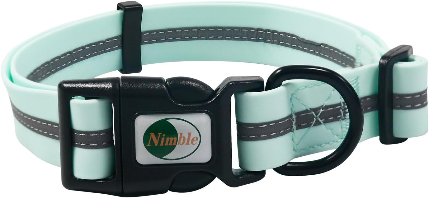 NIMBLE Dog Collar Waterproof Pet Collars Adjustable, Reflective, Durable Flex Poly Coated Nylon Basic Dog Collars 9 Colors in Size S/M/L (Light Blue, Medium (11.81”-18.5”inches))