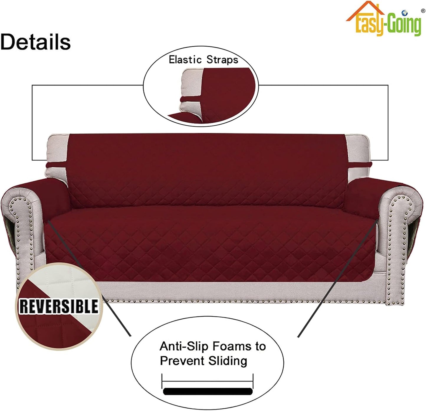Easy-Going Oversized Chair Sofa Slipcover Reversible Sofa Cover Water Resistant Couch Cover Furniture Protector Cover with Elastic Straps for Pets Dog (Oversized Chair, Christmas Red/Ivory)