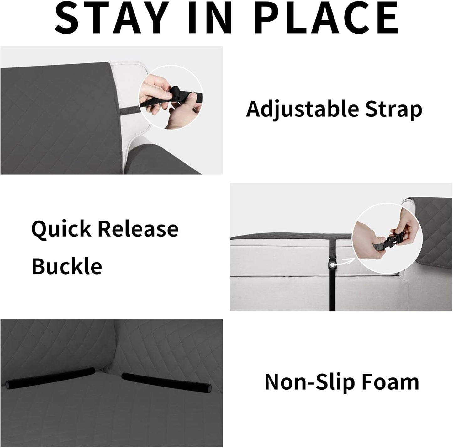 Easy-Going Reversible Chaise Lounge Couch Cover Water Resistant Sofa Cover Sectional L Shaped Sofa Slipcover with Adjustable Straps Furniture Protector for Dogs (115X34 in, Dark Gray/Dark Gray)