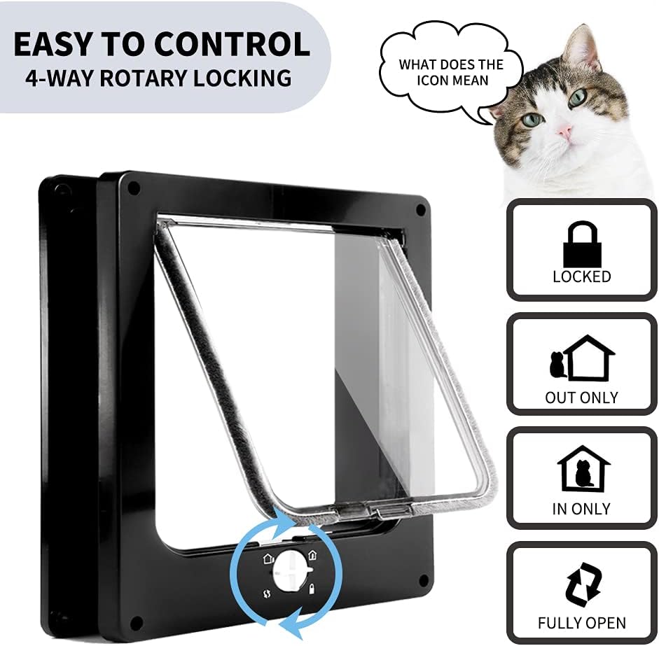 Cat Doors(Outer Size 11.6" x 10"), 4-Way Locking Cat Door for Interior Exterior Doors, Weatherproof pet Door with Magnet for Cat or Dog < 23.6 inches in Girth(Black XL)