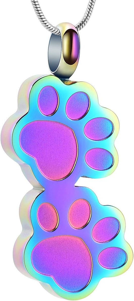Pet Urns For Dogs/Cats - Pet Ashes Necklace - Paw Print Urn Necklace with Mini Keepsake Urn Memorial Ash Jewelry