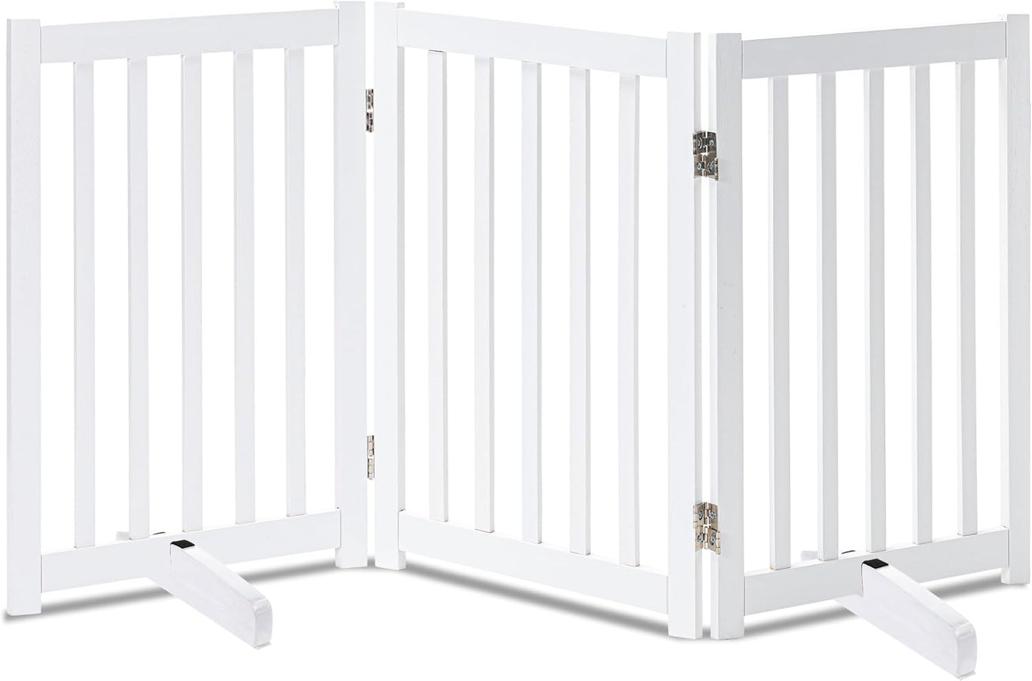 LZRS Solid Hardwood Freestanding Pet Gate,Wooden Dog Gates Indoor for Doorways,Nature Wood Dog Gates for The House,Stairs,Safety Fence,White,30" Height-3 Panels