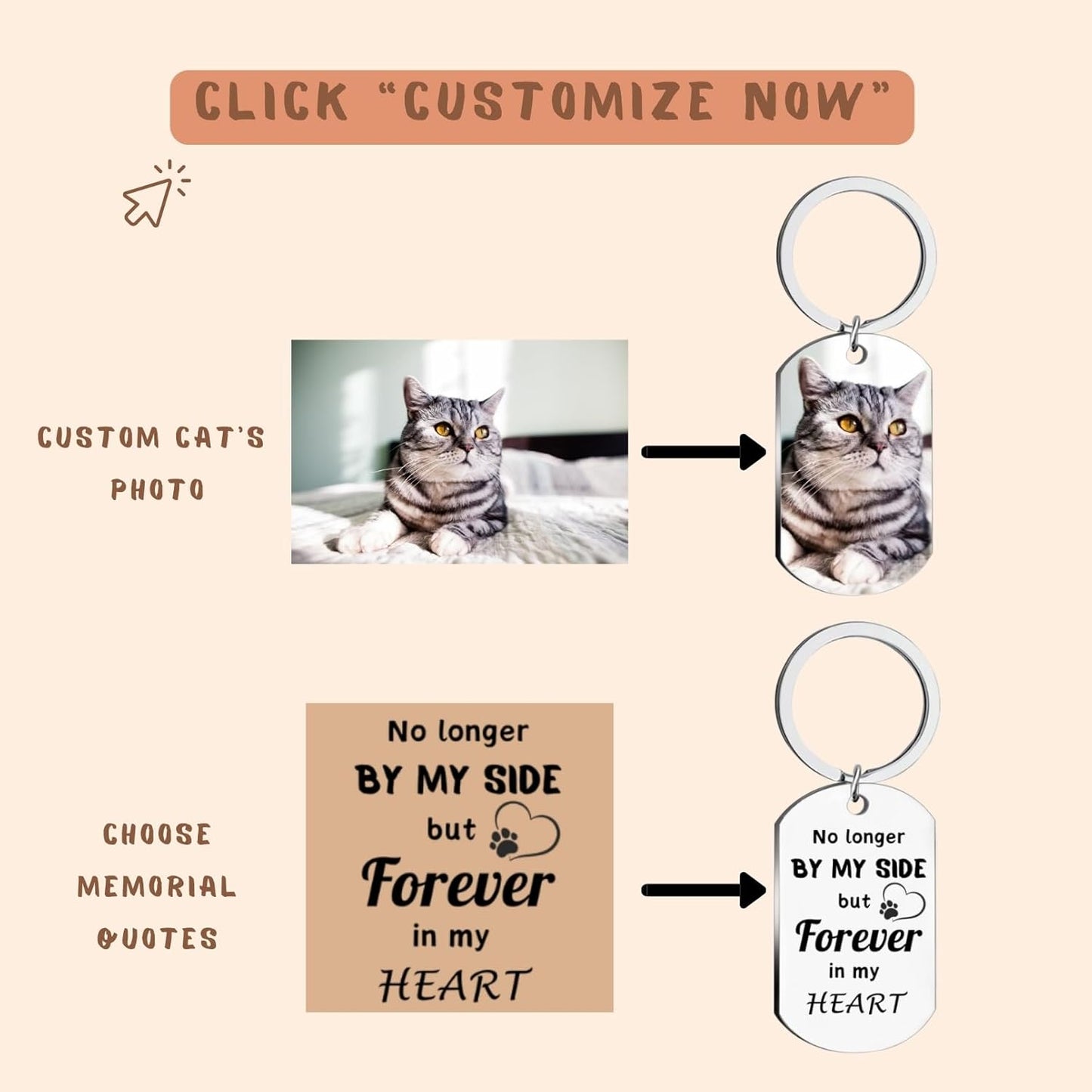 Cat Memorial Gifts for Loss of Cats Custom Pet Picture Keychain Personalized Sympathy Gift for Loss of Pet