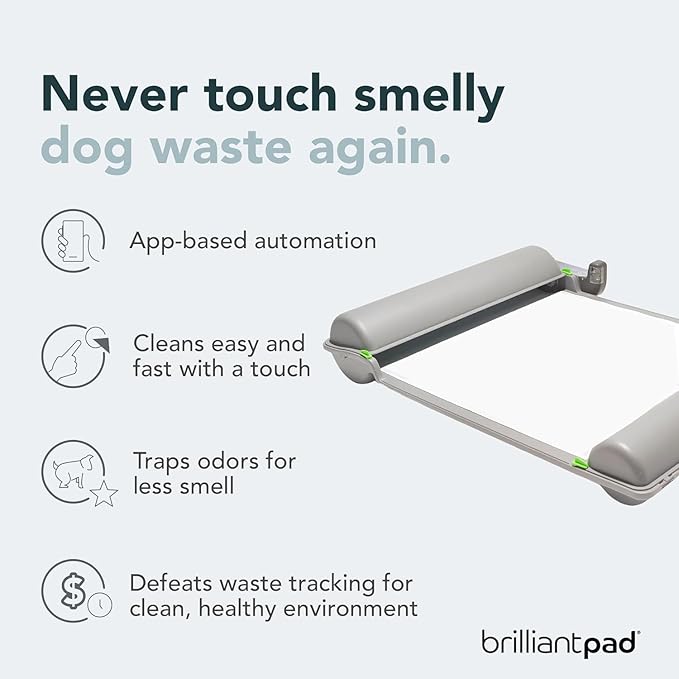 BrilliantPad Smart Indoor Dog Potty for Small Pets | Self Cleaning with Odor Control, AI Health Monitoring, Puppy Training Alternative to Grass Turf | Includes 1 Absorbent Pad Roll & Smartphone App