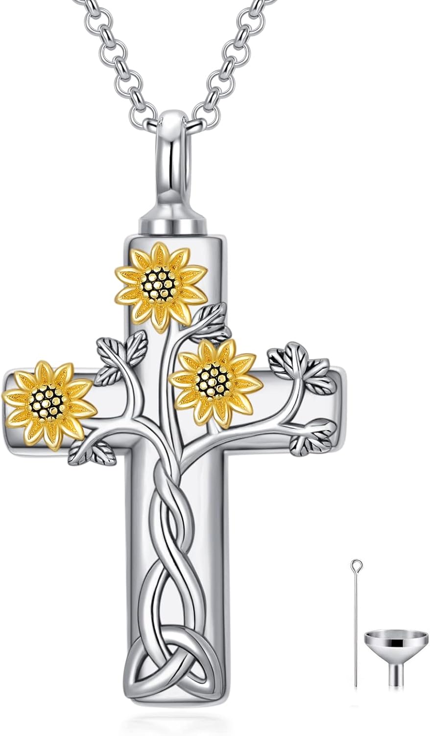 Cross Urn Necklace for Ashes 925 Sterling Silver Cremation Jewelry with Funnel Filler Kit Ashes Necklace for Human Women Girl Pets