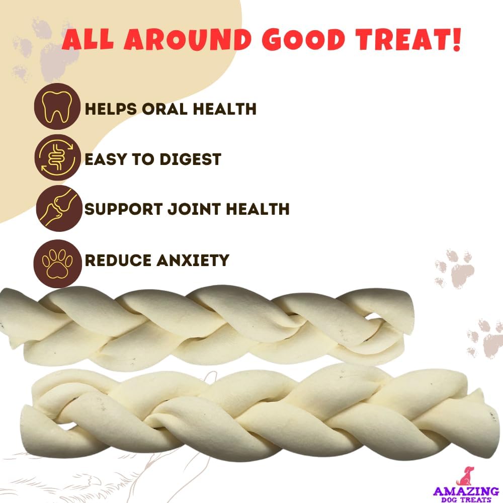 Amazing Dog Treats - Beef Cheek Braids Dog Chew (6 Inch - 50 Count) - NO Odor - Rawhide Alternative - Beef Cheek Slice Chip Sticks - No Dyes, Chemicals, or Preservatives