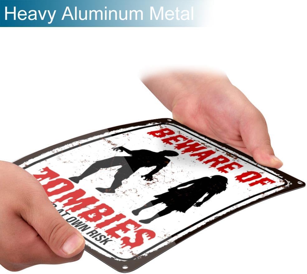 Beware of Zombie Sign Funny Halloween Party Decor Horror Themed for Outdoor Decoration 8 x 12 inch