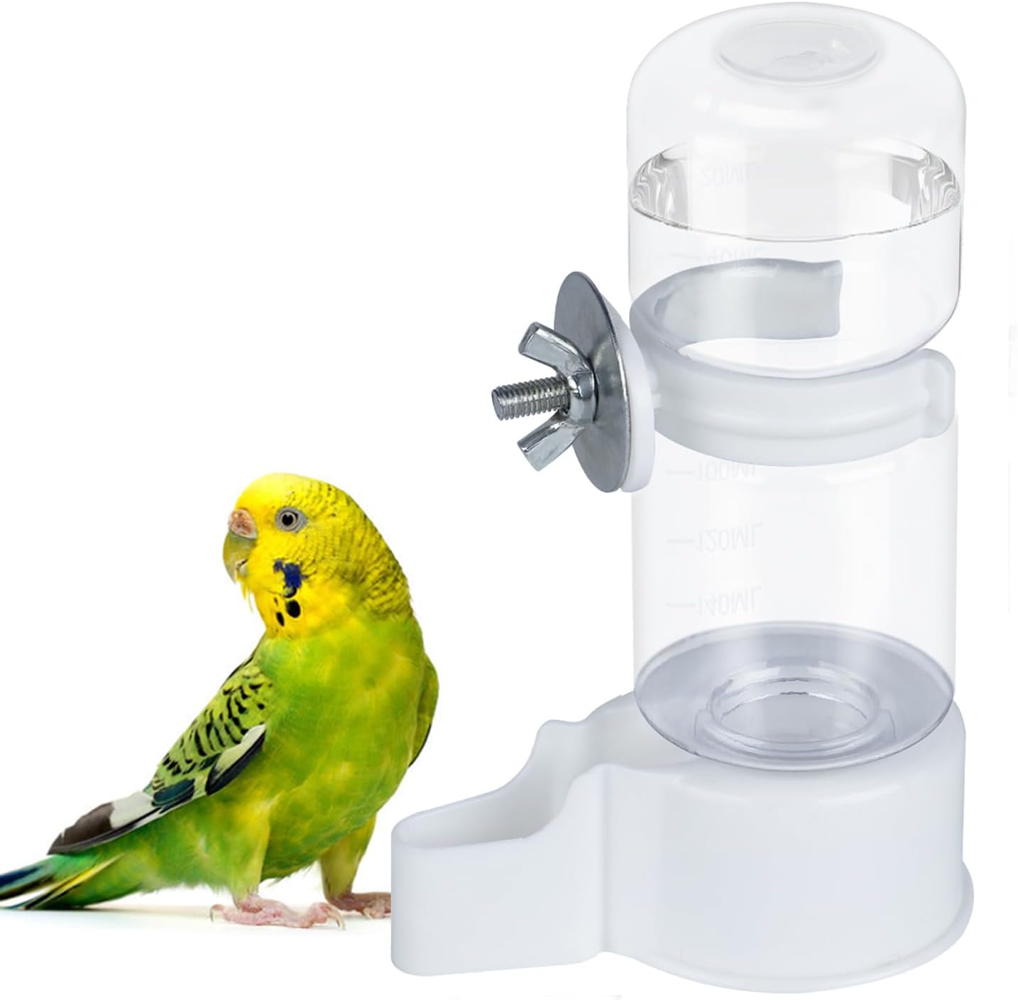 BWOGUE Automatic Bird Water Dispenser, 4.73 Fl Oz Parakeet Water Dispenser for Cage No Mess Suspended Bird Water Feeder for Cockatiel Budgie Conure Lovebirds