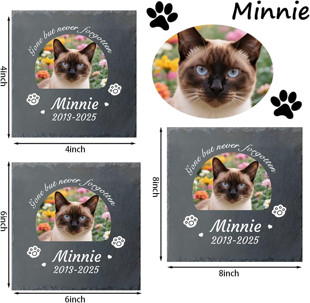 Custom Pet Memorial Stone - Personalized Cat Grave Marker with Name & Photo - Sympathy Gifts for Loss of Beloved Pet - Cemetery Decor - Rainbow Bridge Memorial for Cats (Style I)