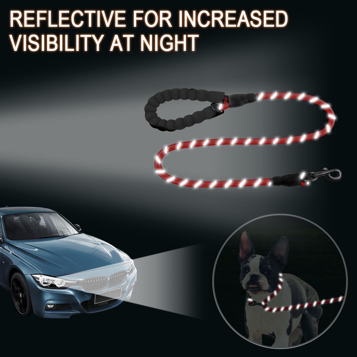 BARKBAY Dog Leashes for Large Dogs Heavy Duty Dog Leash 4/5/6 FT with Comfortable Padded Handle and Highly Reflective Threads for Medium Large Dogs Walking Training Running (4FT-1/2'',Red)