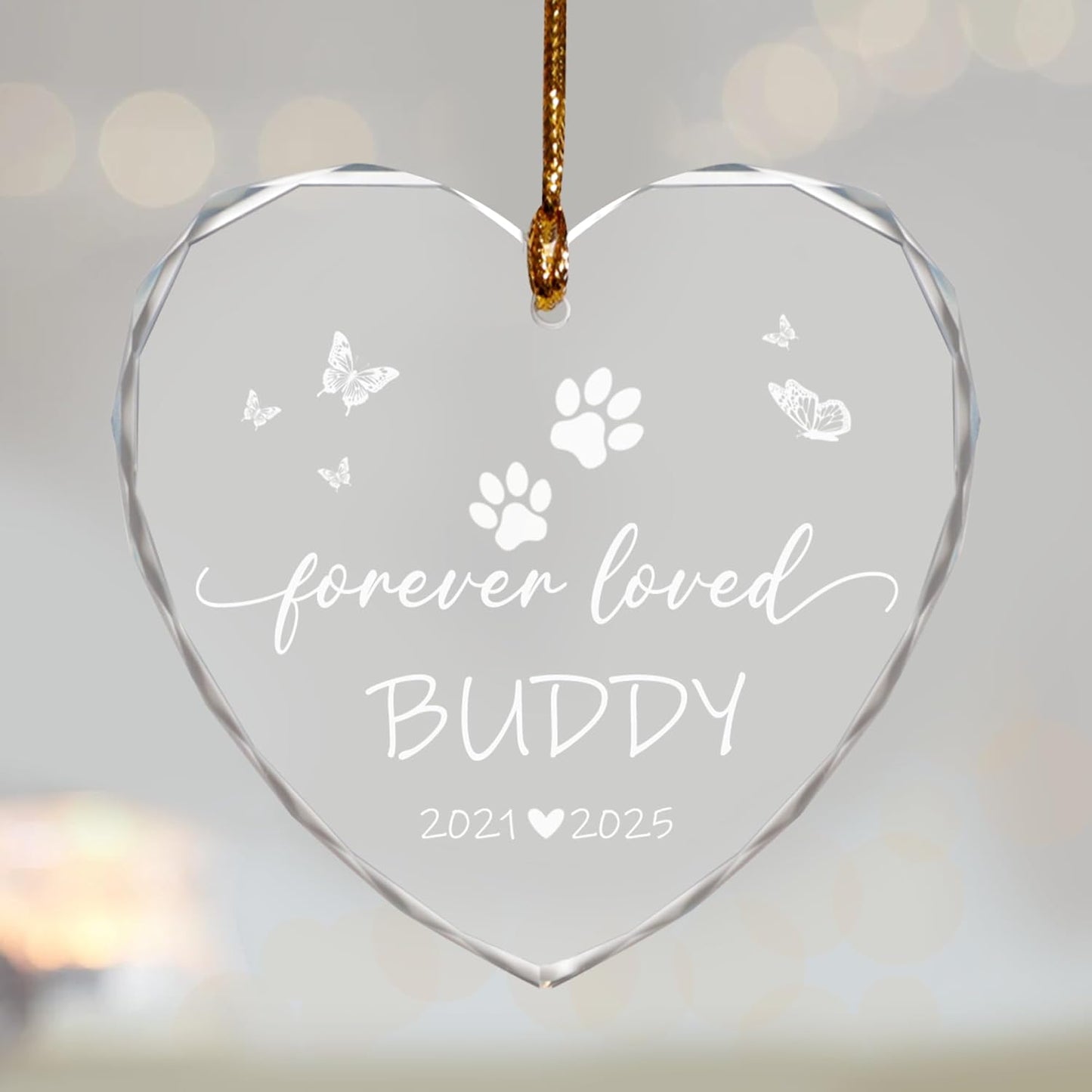 Personalized Dog Memorial Ornament - Custom Pet Remembrance for Pet Lovers - in Memory of Dog Passed Away - Forever Loved Acrylic Heart Christmas Tree Decoration