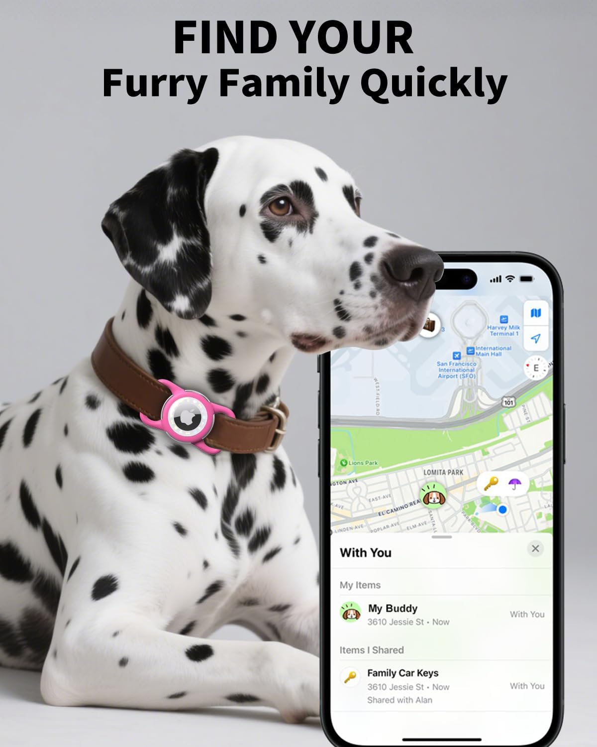 Airtag Dog Collar, Waterproof Airtag Holder for Dog Collar & Cat Collar Slicone Full Body Covered Pet Air Tag Holder (Rose, Regular)