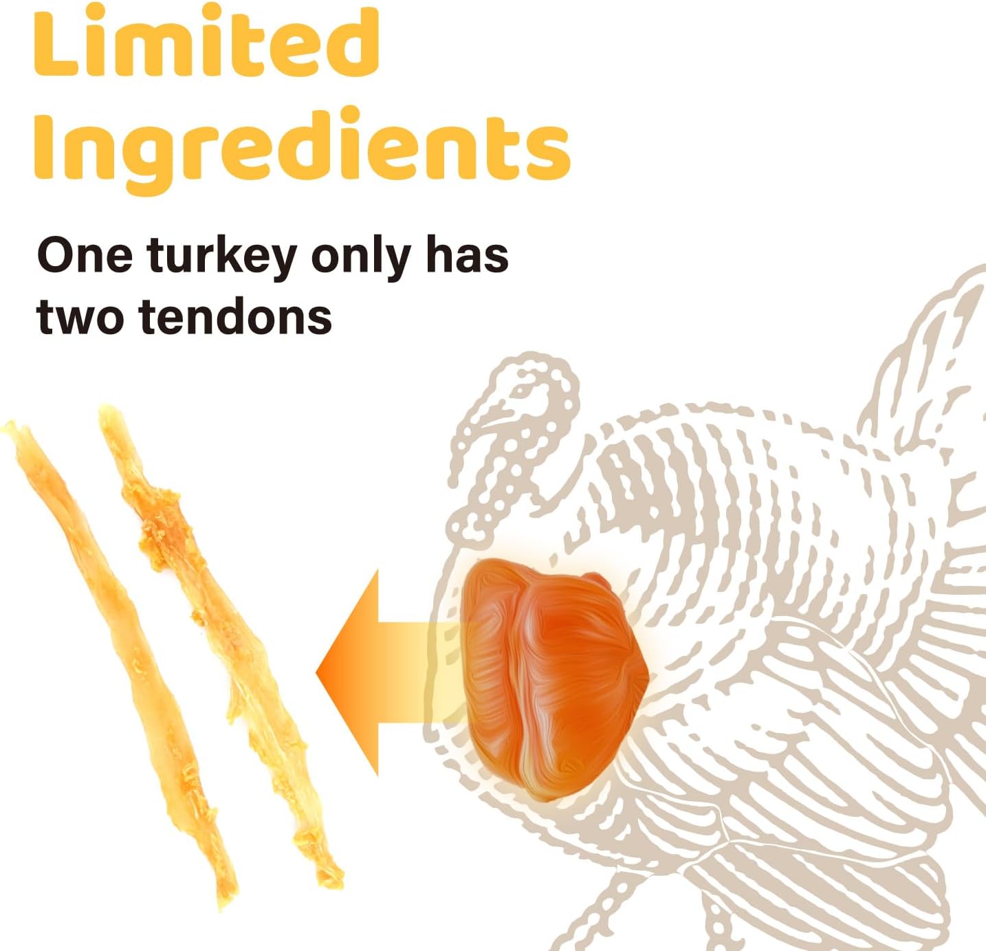 iPaw Turkey Tendons for Dogs 40 Pcs Bulk Pack, 100% Turkey and US Sourced Raw Material, Hypoallergenic, All Natural Human Grade Puppy Chew, Rawhide Alternative Dog Treats, Lollipop (Small)