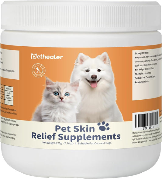 Dog Allergy Chews - Pet Skin Relief Supplements for Dogs and Cats 220g – Supports Healthy Skin & Coat, Reduces Itching, Dryness, and Irritation – Vitamin & Omega-3 Enriched (C2010033)
