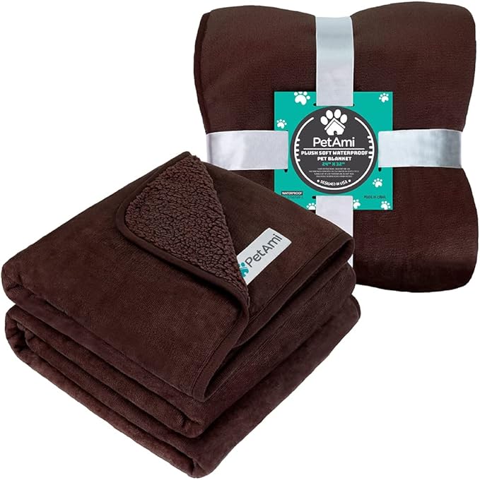 PetAmi Waterproof Dog & Cat Blanket, Pee Proof for Couch, Reversible, Soft Fleece, Washable, 24x32 Brown