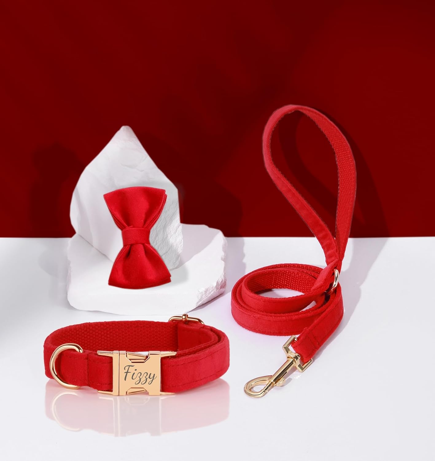 Custom Name Dog Collar, Engraved Personalized Dog Collar with Name on it and Phone Number, Quick Release Gold Metal Buckle, Poop Bag, Harness, Leash Available, Red, Black, Emerald, Pink, Luxury Soft Comfy Velvet Collar (X-Large)