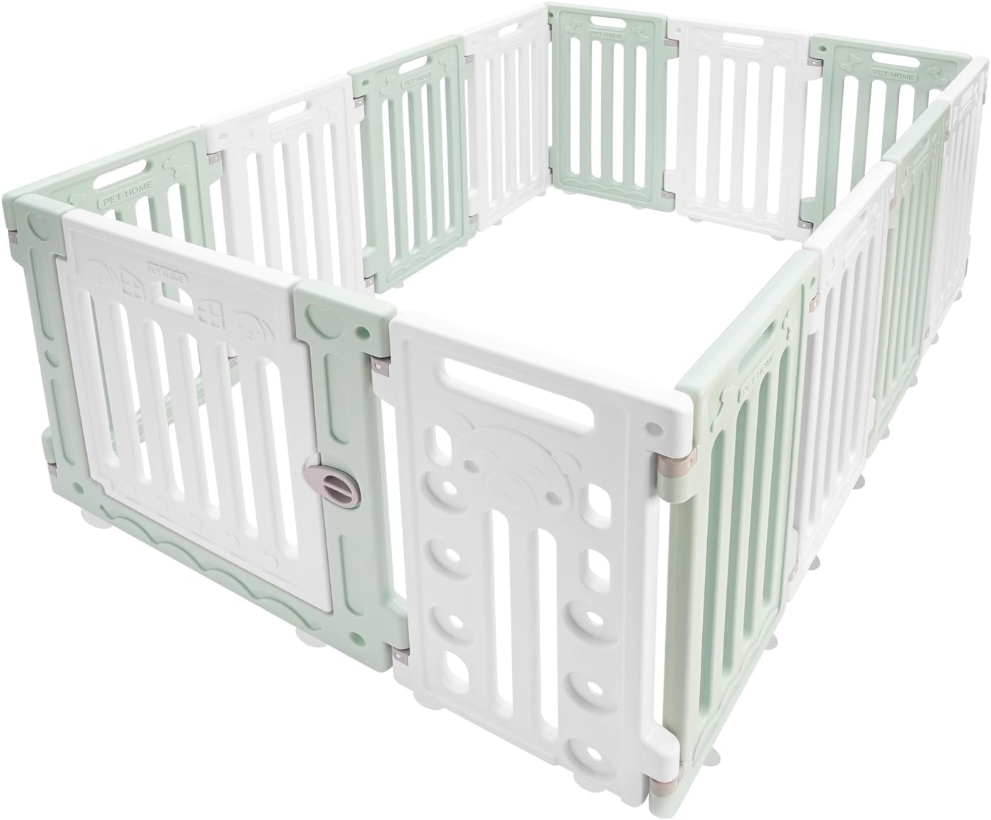 Dog Playpen with Door, 12 Panels Pet Safety Fence Foldable Puppy Pen Indoor Dog Fence, Plastics Enclosure Dog Pen Indoor for Small Dogs and Cats, Easy Assemble (Green)