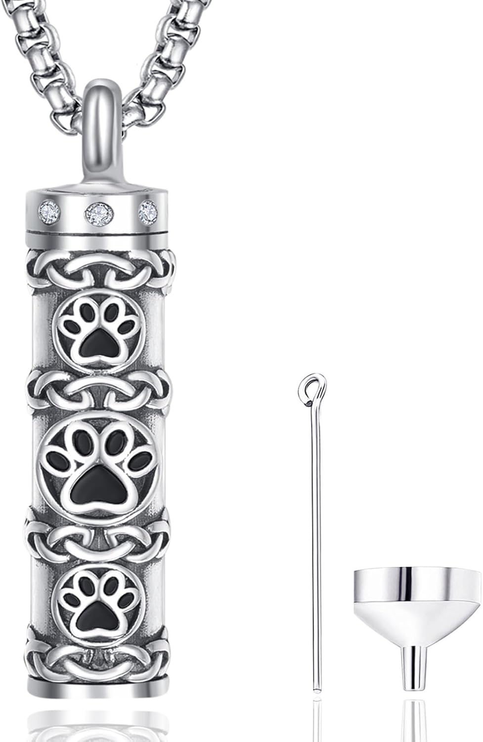 Pet Cremation Urn Necklace for Dog Cat Ashes 925 Sterling Silver Paw Print Keepsake Pendant Celtic Knot Memorial Jewelry for Women Men
