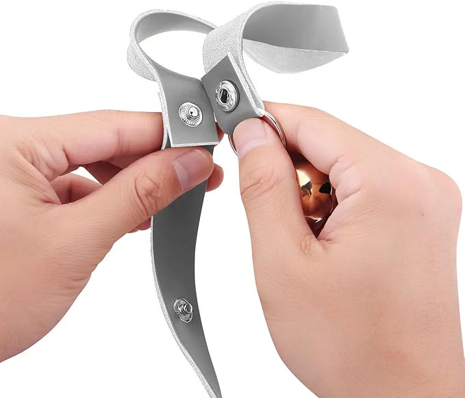 Leather Dog Doorbells for Door Knob/Potty Training/Go Outside, Length Adjustment Copper Dog Bell, Housetraining Hanging Bell, Gray Leather Golden Bells