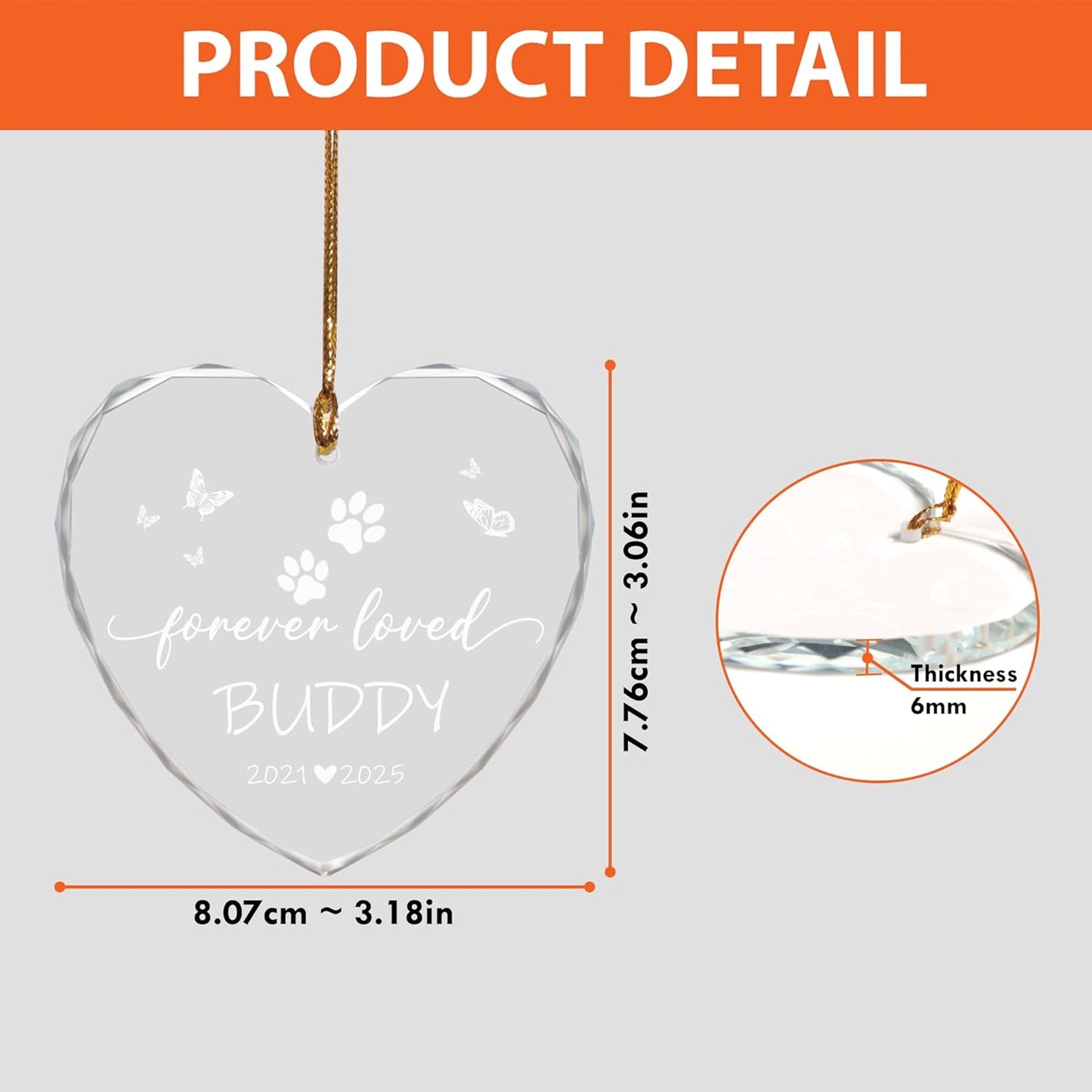 Personalized Dog Memorial Ornament - Custom Pet Remembrance for Pet Lovers - in Memory of Dog Passed Away - Forever Loved Acrylic Heart Christmas Tree Decoration