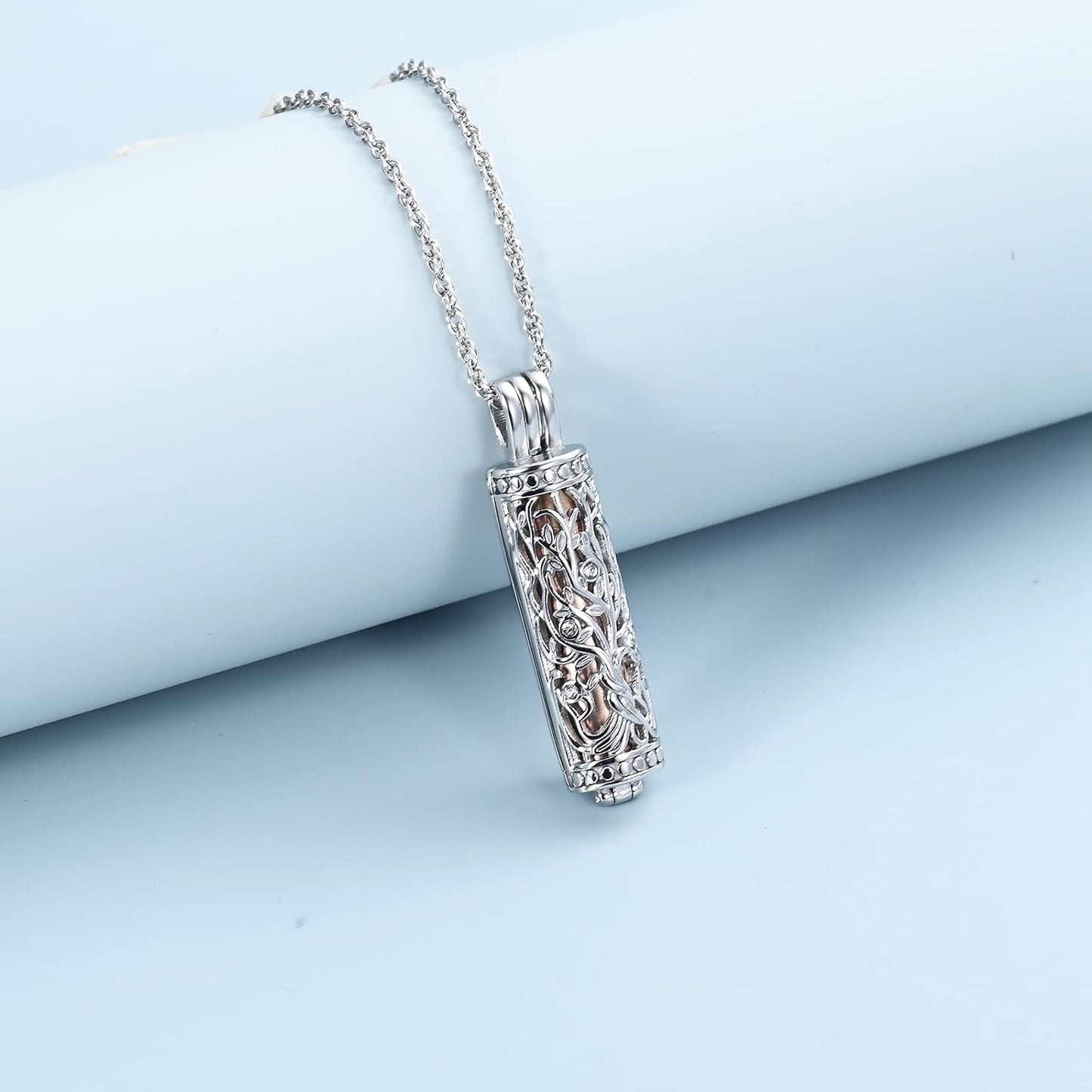 shajwo Cylinder Cremation Jewelry Tree of Life Urn Ashes Necklace for Women Men Vial Cremation Ash Pendant Loved One Memorial Jewelry