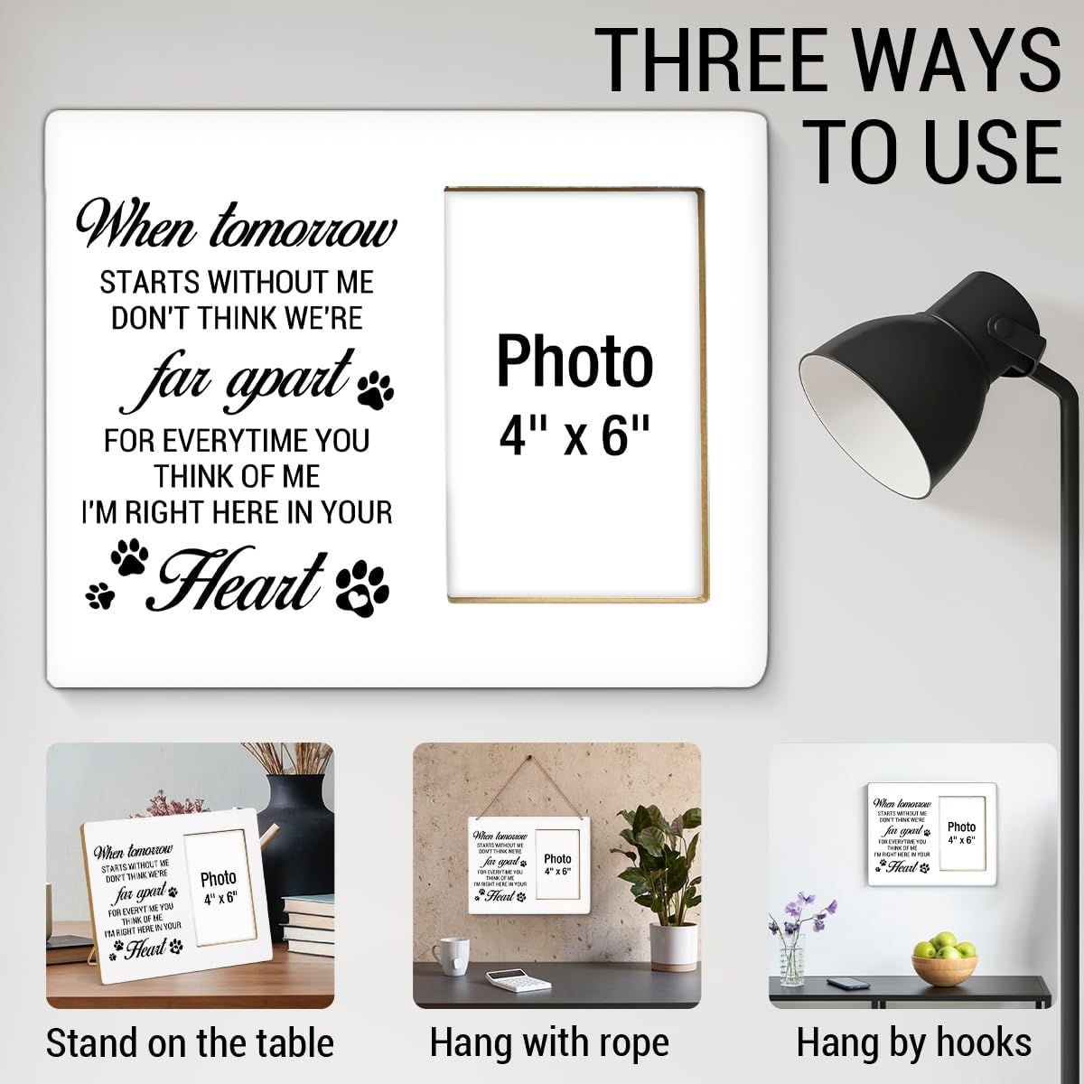 Pet Memorial Gifts for Loss of Dog Picture Frame, Sympathy Gifts for Pet Lovers, Passing Away Bereavement Remembrance Memorial Gift for Loss of Dog Pet Cat Wood Photo Frames, 4 x 6 Inch Photo