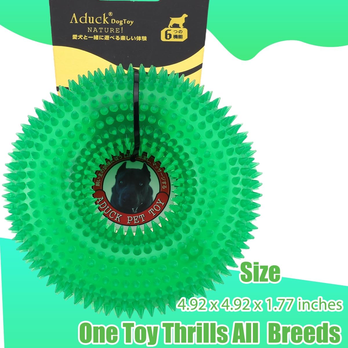 ADUCK Dog Squeaky Chew Toys for Aggressive Chewers, Small Medium Large Dogs Teeth Cleaning Soft Natural Rubber Float Toy for Indoor Outdoor Water Pool, Donut Ring Design 4.92 inch, Crystal Green