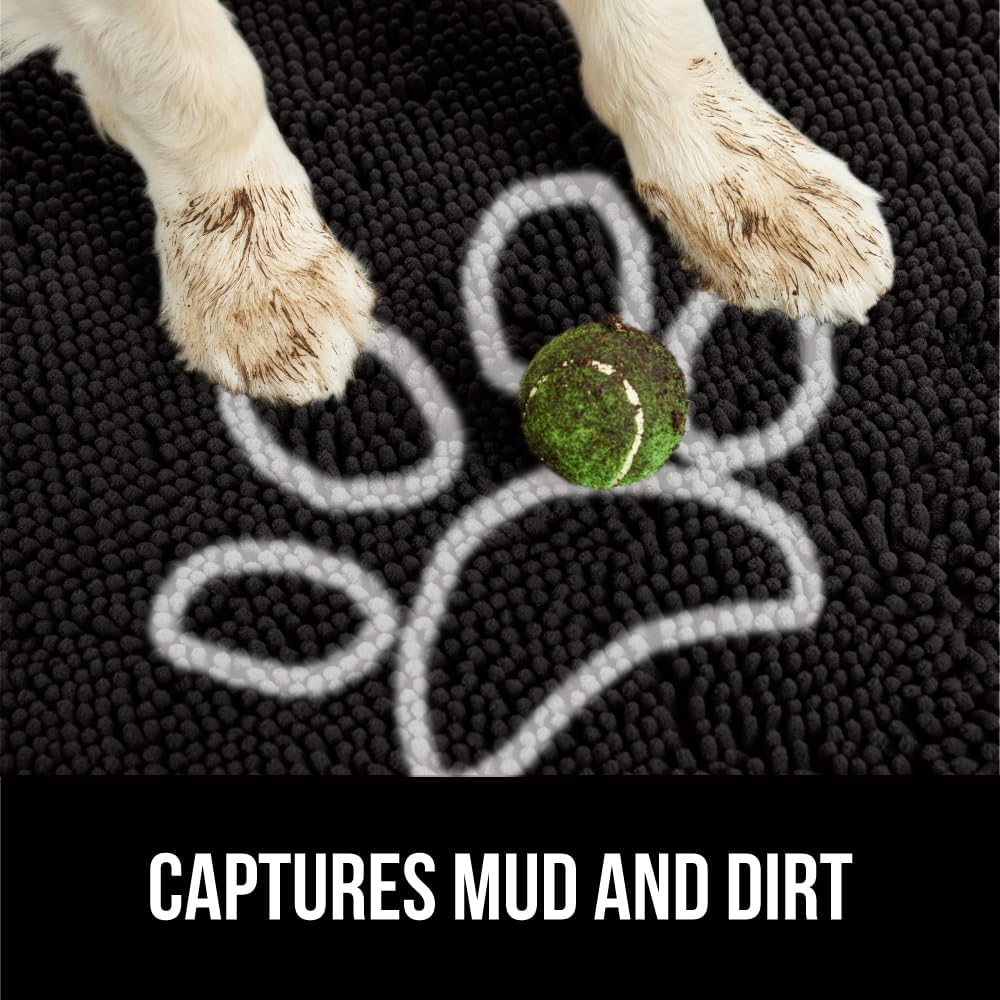 GORILLA GRIP Dog Doormat, Absorbent Doormats for Muddy Dogs Paws, Machine Washable Soakstopper Rugs, Cleaner Floors, US Designed Pet Bed Door Mat, Indoor Entrance Pets Rug, Mats 24x17 Black White