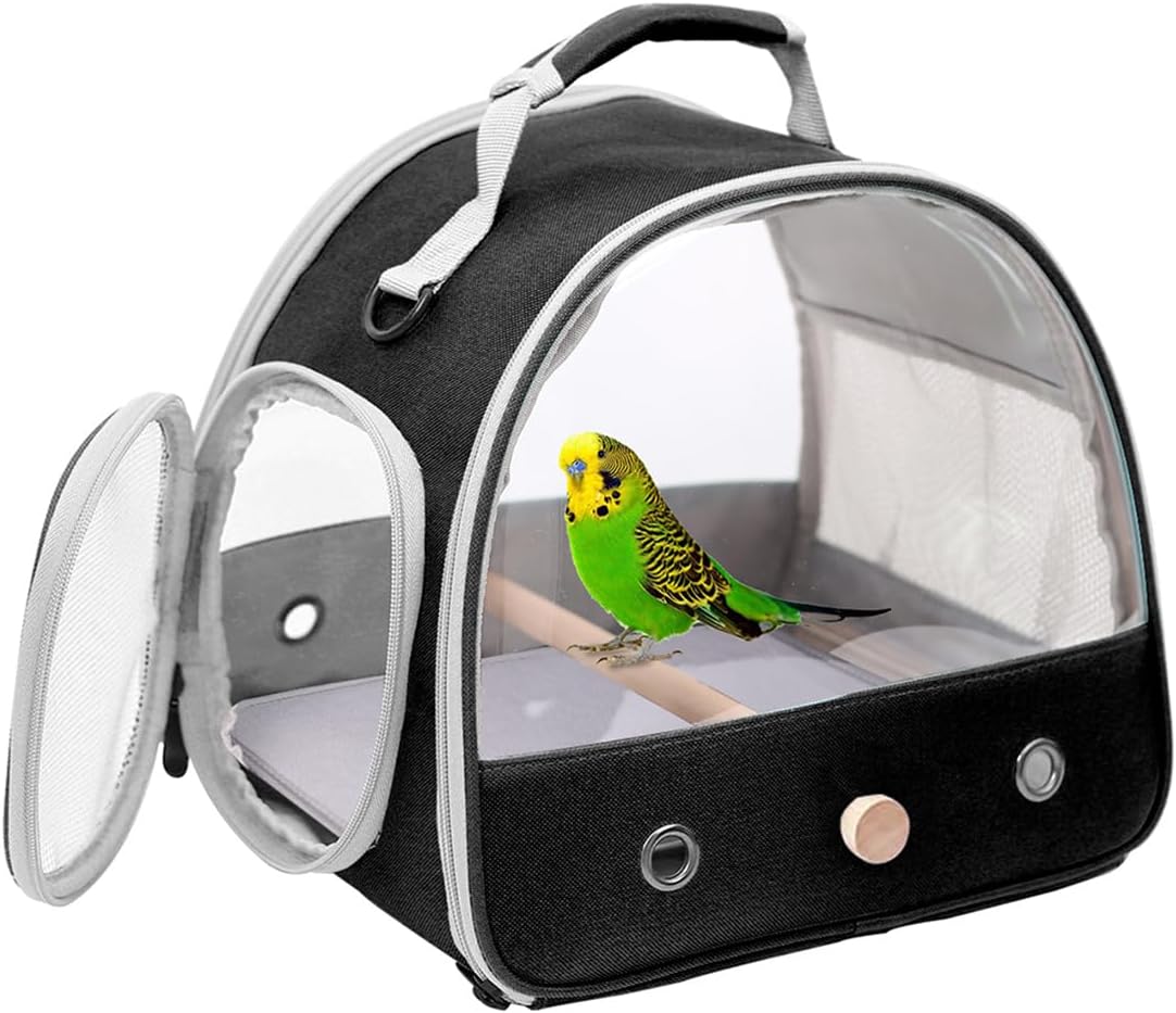Bird Travel Carrier, Portable Small Bird Parrot Parakeet Carrier with Standing Perch and Soft Mat, Side Access Window Collapsible to Carry and Transport Birds Vet Visit