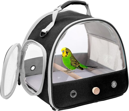 Bird Travel Carrier, Portable Small Bird Parrot Parakeet Carrier with Standing Perch and Soft Mat, Side Access Window Collapsible to Carry and Transport Birds Vet Visit