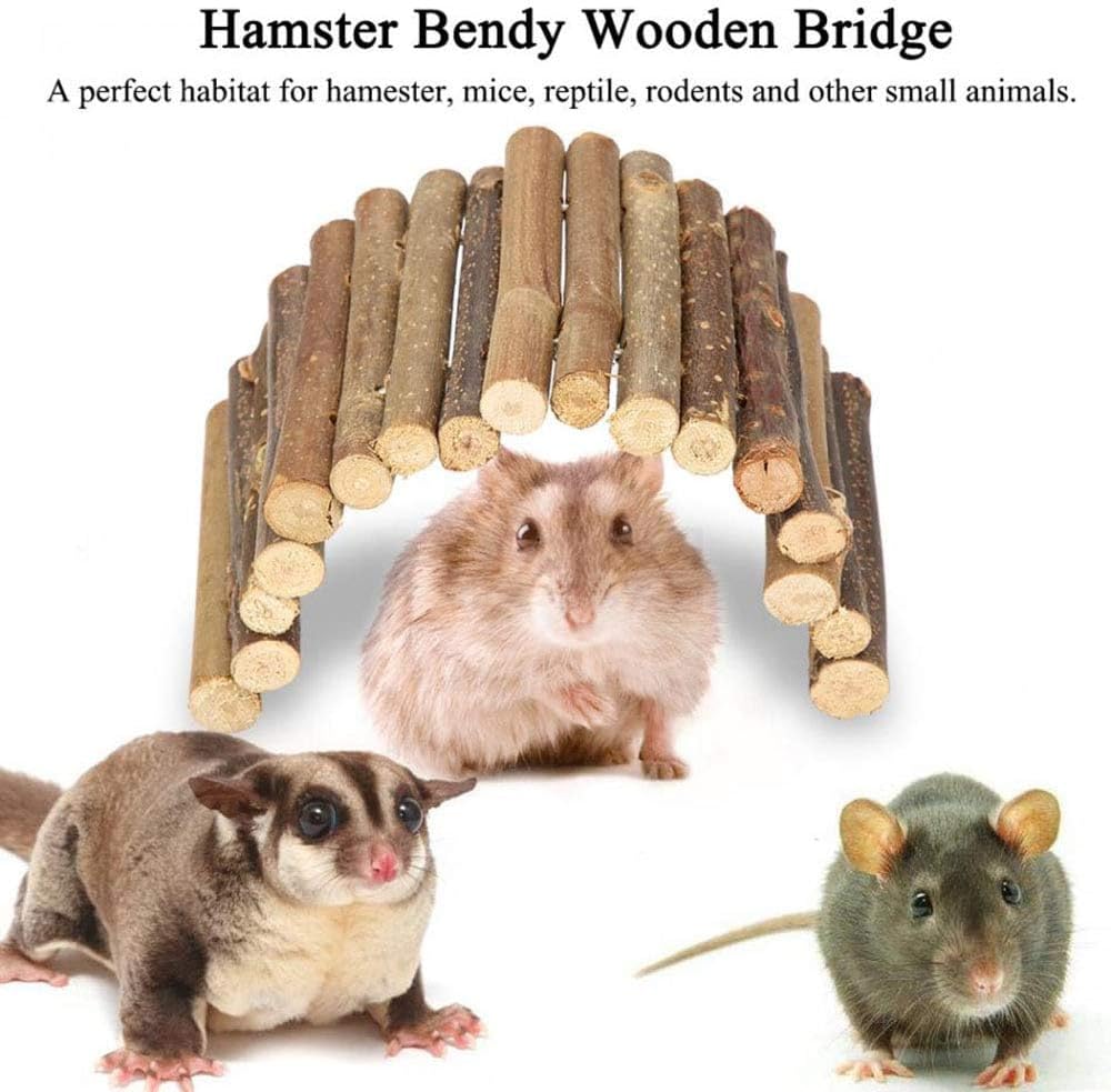 PINVNBY 2 PCS Hamster Toys, Wooden Hamster Ladder Bridge Tunnel Hide, Guinea Pigs Cage Accessories Natural Hideout for Small Animals Chinchillas Guinea Pigs Mouse Rat Ferret Rodents