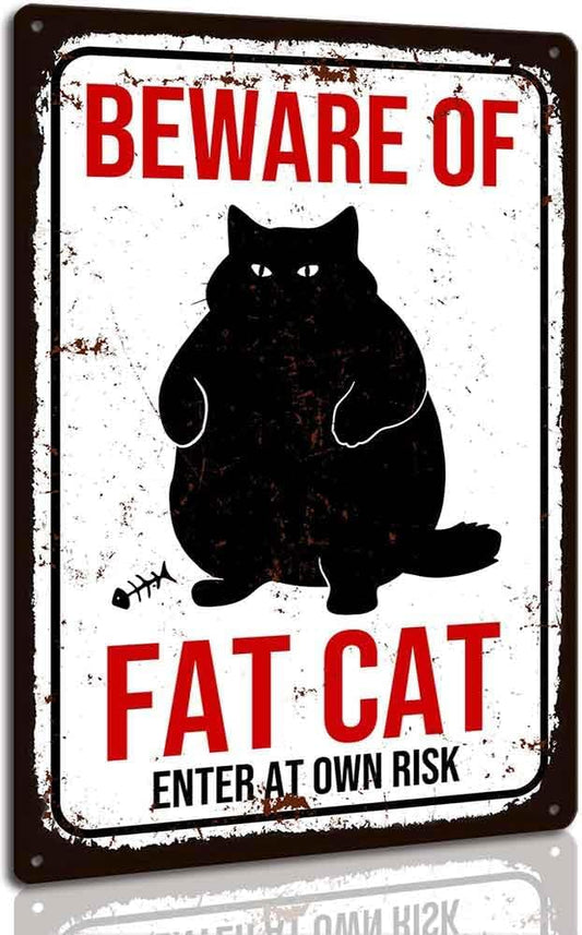 Funny Vintage Cat Metal Sign Beware of Cat Aluminum Sign Animal Decor 8 x 12 inch