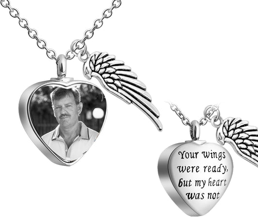 Teardrop Personalized Pet Memorial Urn Necklace for Ashes, Custom Cat Dog Ash Holder with Photo & Name, Silver Keepsake Jewelry Gift for Pet Loss