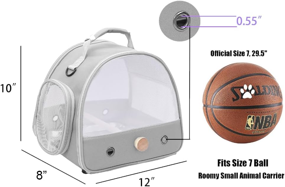 Bird Carrier, Portable Small Bird Parrot Parakeet Carrier with Standing Perch and Soft Support Mat, Side Access Window Collapsible (Grey, Mesh Windows)